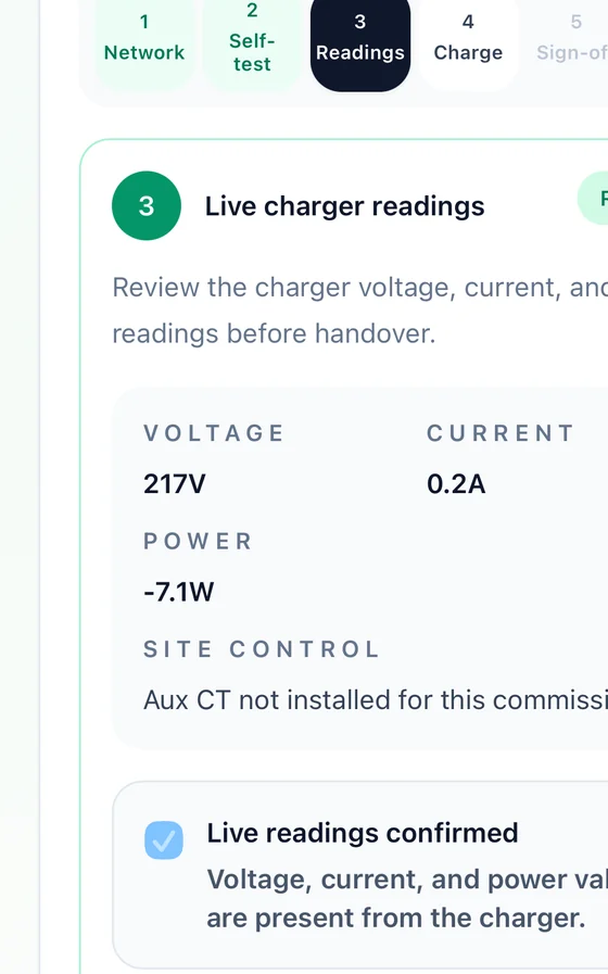 Installer app live readings